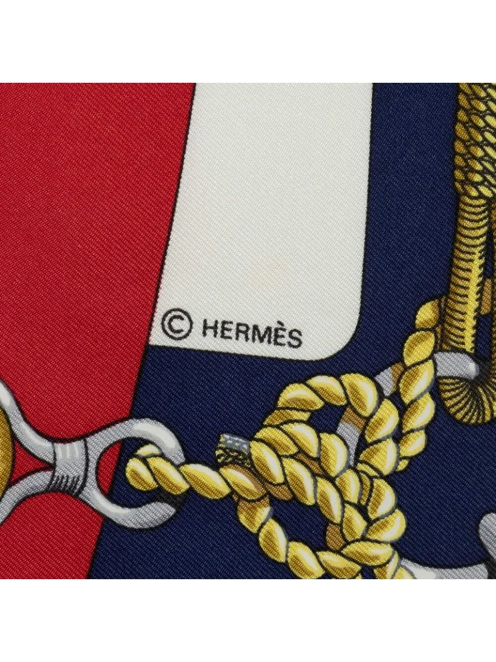 Hermes Scarf Red Gold Navy Silk